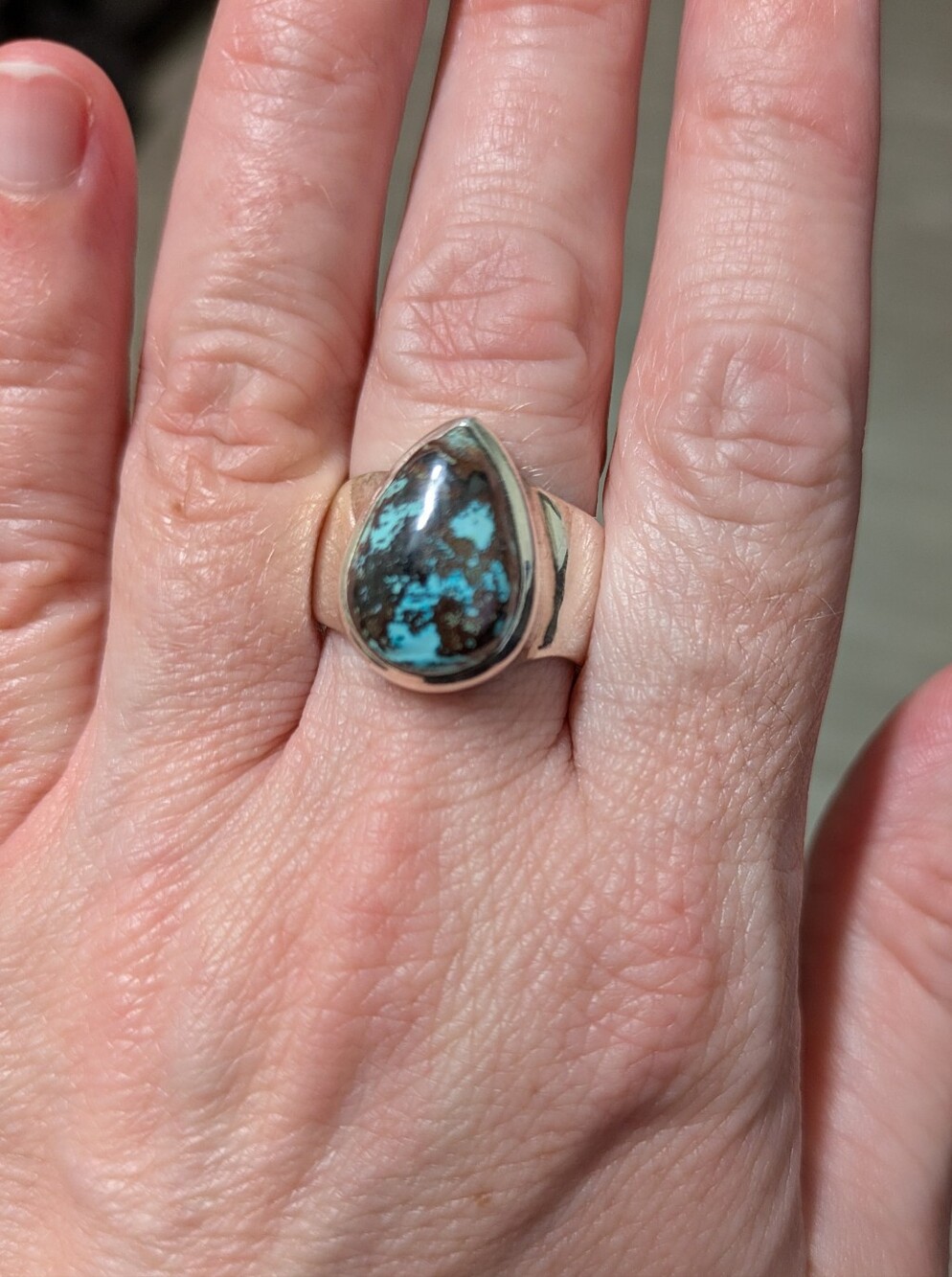 SALE! Sterling Silver Teardrop Shattuckite - Blue and Brown, Size 7 Shaman Stone